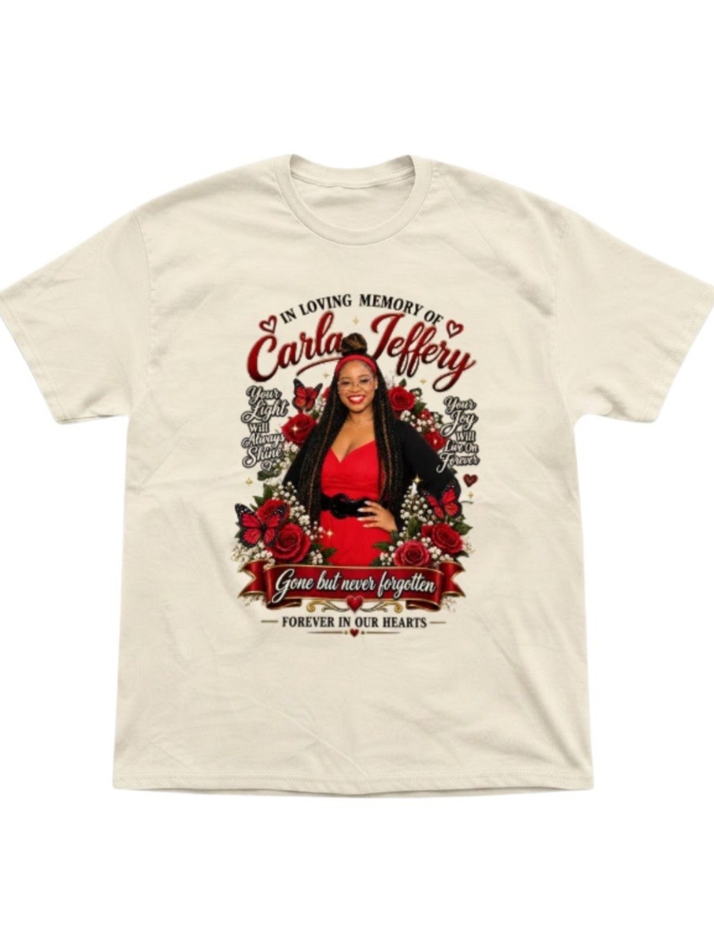 In Loving Memory Carla Jeffery Photo Tee Beige Gildan T-Shirt